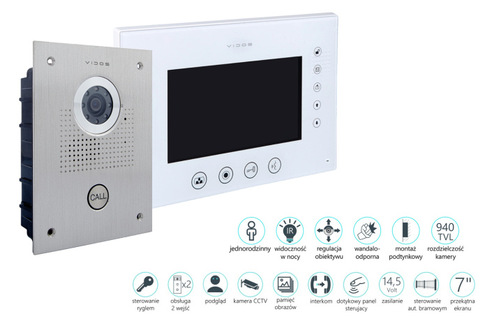 Zestaw wideodomofonu natynkowego Vidos S551 M670WS2